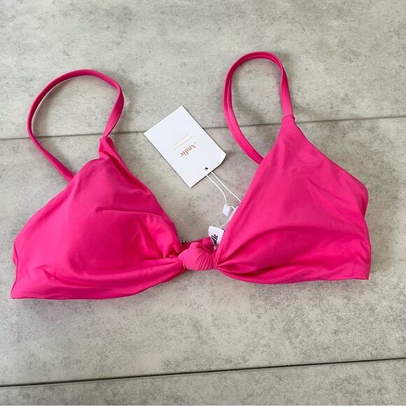 NWT Andie Swim Santorini Top Neon Pink Small Bikini Triangle Knot Front Tanning - Picture 2 of 8